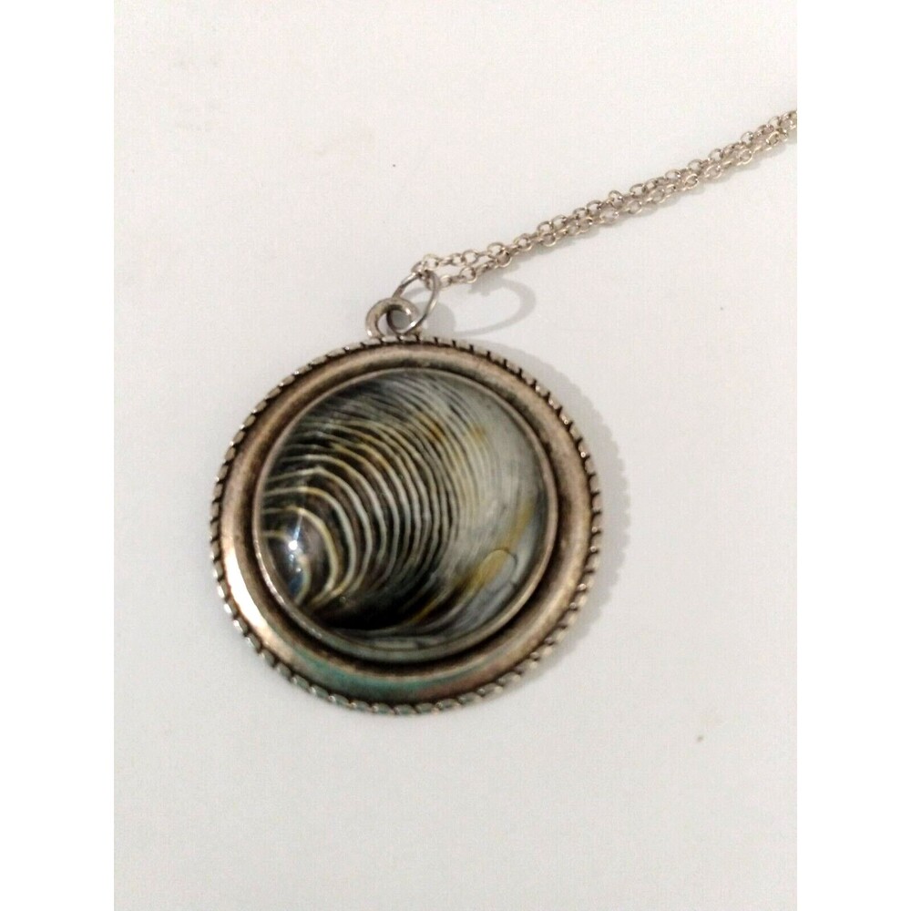 Acrylic Fluid Art Round Pendant Neckless W/ Silver Chain Stamped 925 Handmade